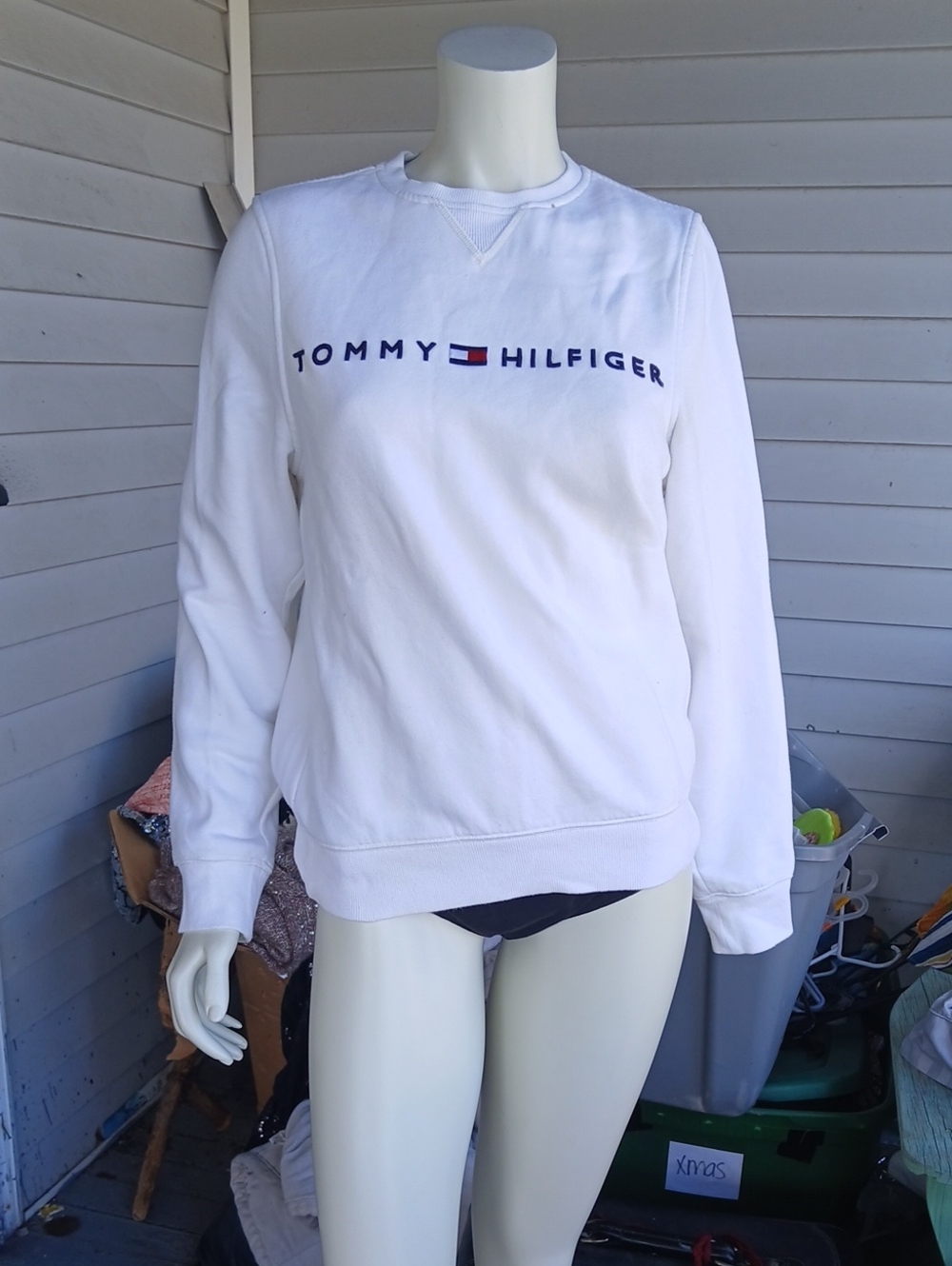 Tommy Hilfiger White Logo Crewneck Sweater
